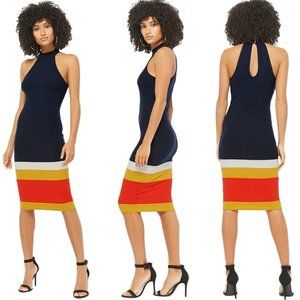 Privy Navy Colorblock Knit High Neck Midi Dress